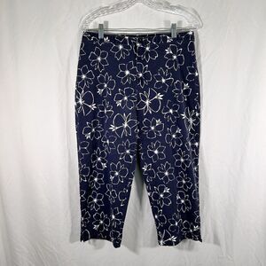 Dockers Pants Women's 12 Blue Floral Stretch Cropped Cotton Blend High Rise